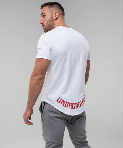 UNDRGROUND Curved Tee Red Logo (White)