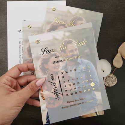 Vellum Save the Date Invite with Custom Picture - XOXOKristen