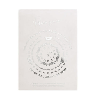 Modern vellum wedding invitation with silver foil circular design and fine calligraphy fonts for minimalist weddings – XOXOKristen