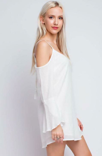 Marina White Bell Sleeve Dress