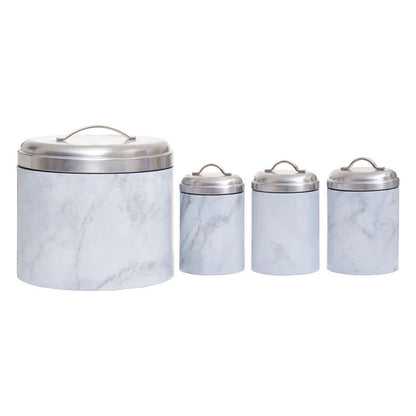 White/Grey Marble Effect Storage Tin Set - 4 Pc