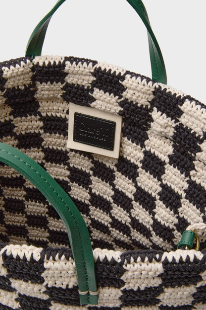 Black and Cream Crochet Checker Summer Simple Tote